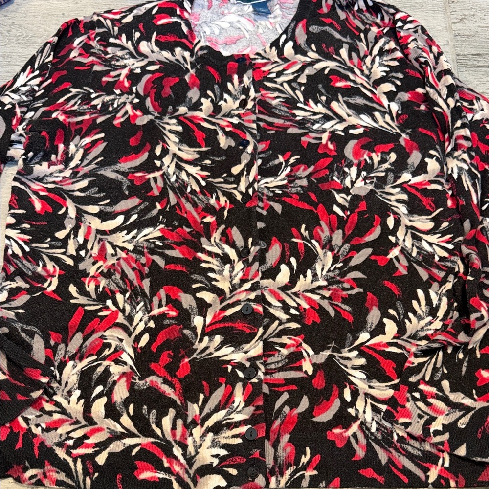 Karen Scott Women’s Black and Red button cardigan Size XL